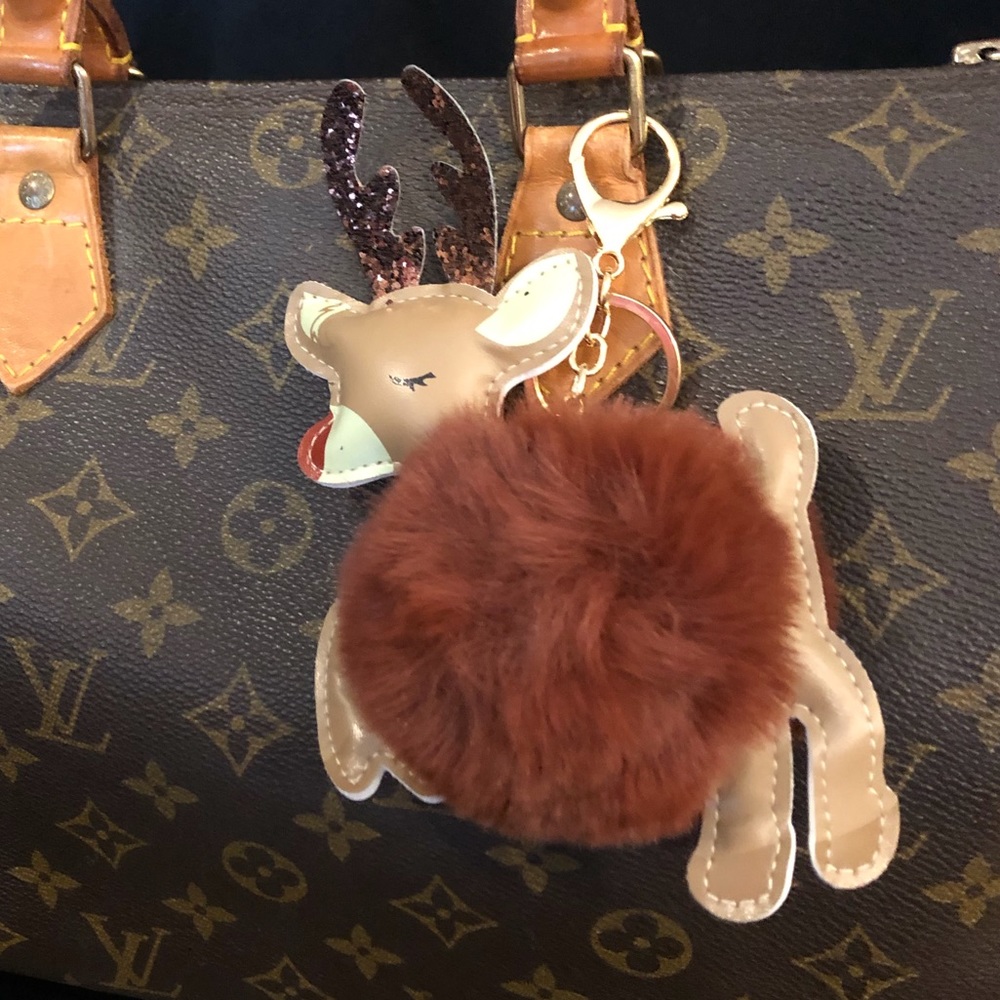 Purse Rudolph reindeer POM gold keychain clip bag FREE Santa charm w/purchase